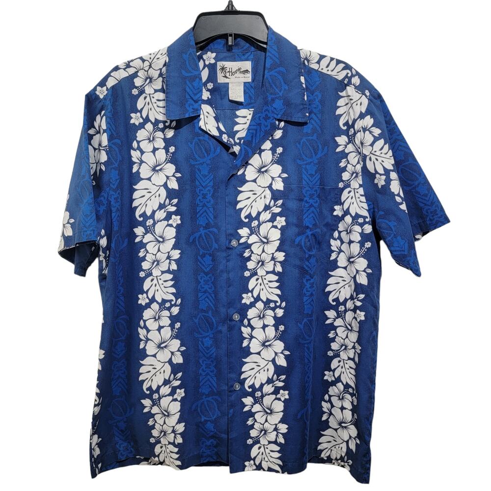VTG Howie Blue Hawaii Men's Hawaiian Shirt Blue Floral Made in USA Hawaii Large